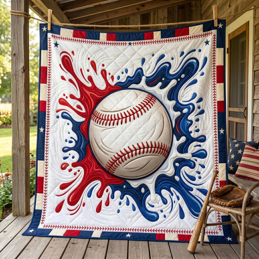 Patriotic Splash Baseball Quilt Blanket