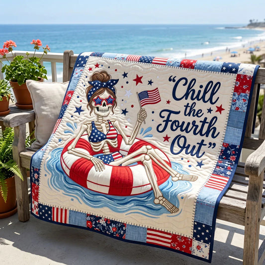 Patriotic Summer Chill Skeleton Quilt Blanket
