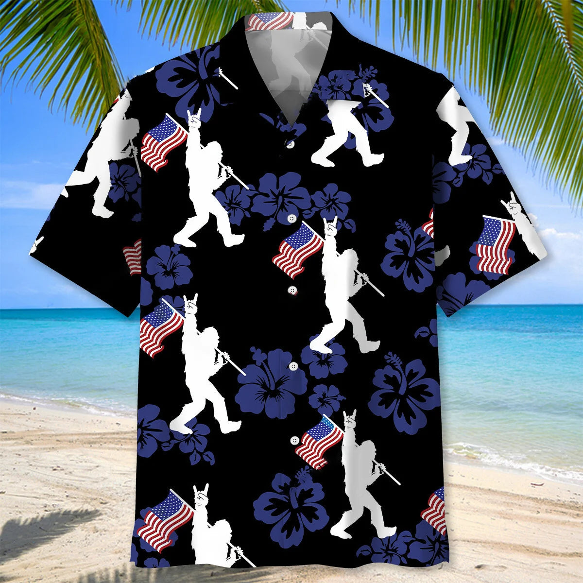 Patriotic Bigfoot Usa Flag Hawaiian Shirt, patriotic gift for 4th of July