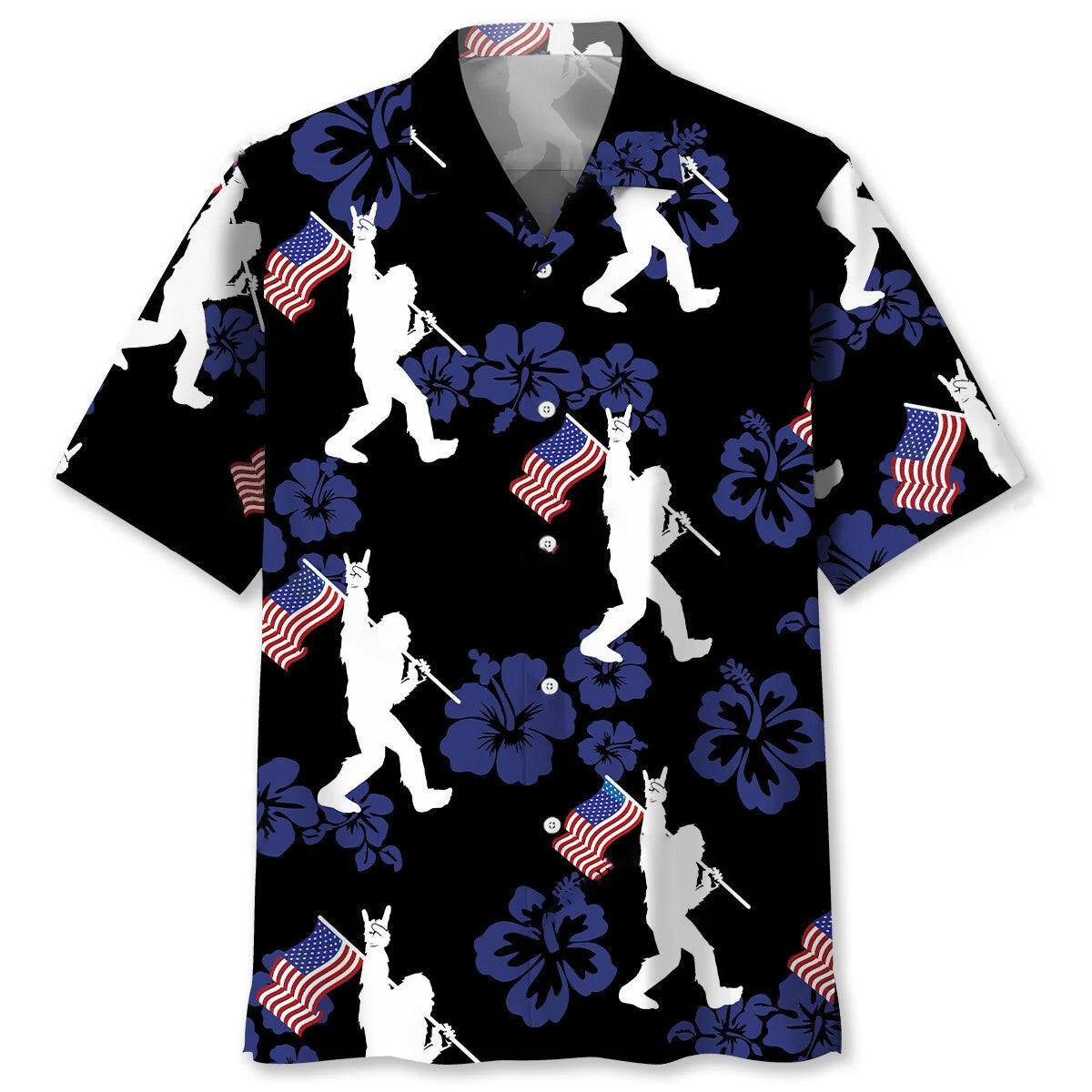 Patriotic Bigfoot Usa Flag Hawaiian Shirt, patriotic gift for 4th of July (view 4)