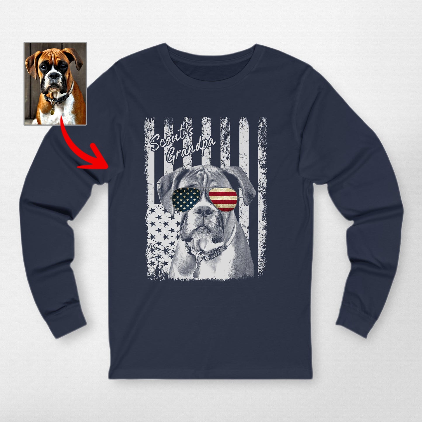 Patriotic Custom Dogface Long Sleeve Shirt (view 3)