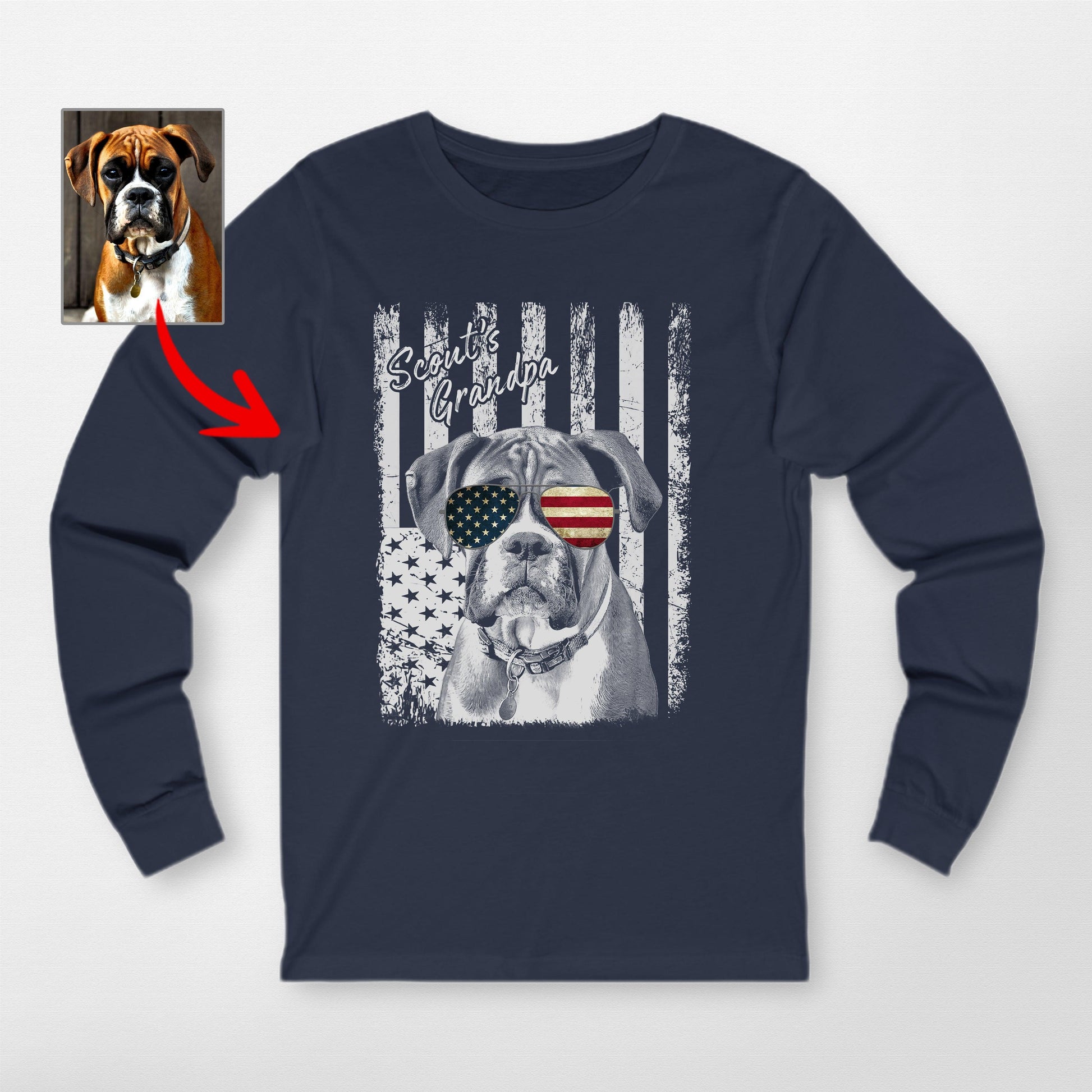 Patriotic Custom Dogface Long Sleeve Shirt (view 3)