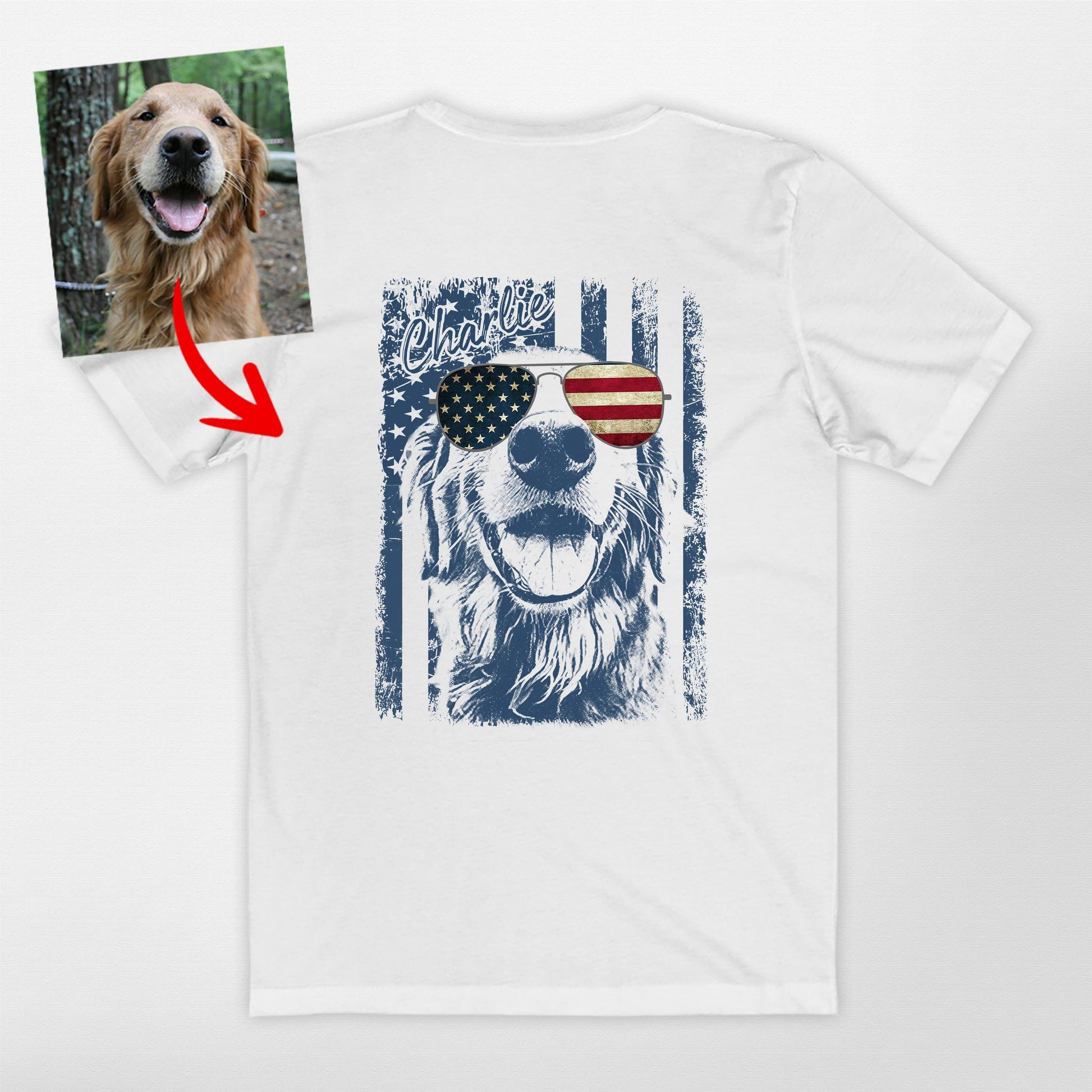 Patriotic Custom Dogface Shirt Backside, custom pet portrait gift for pet lovers (view 2)