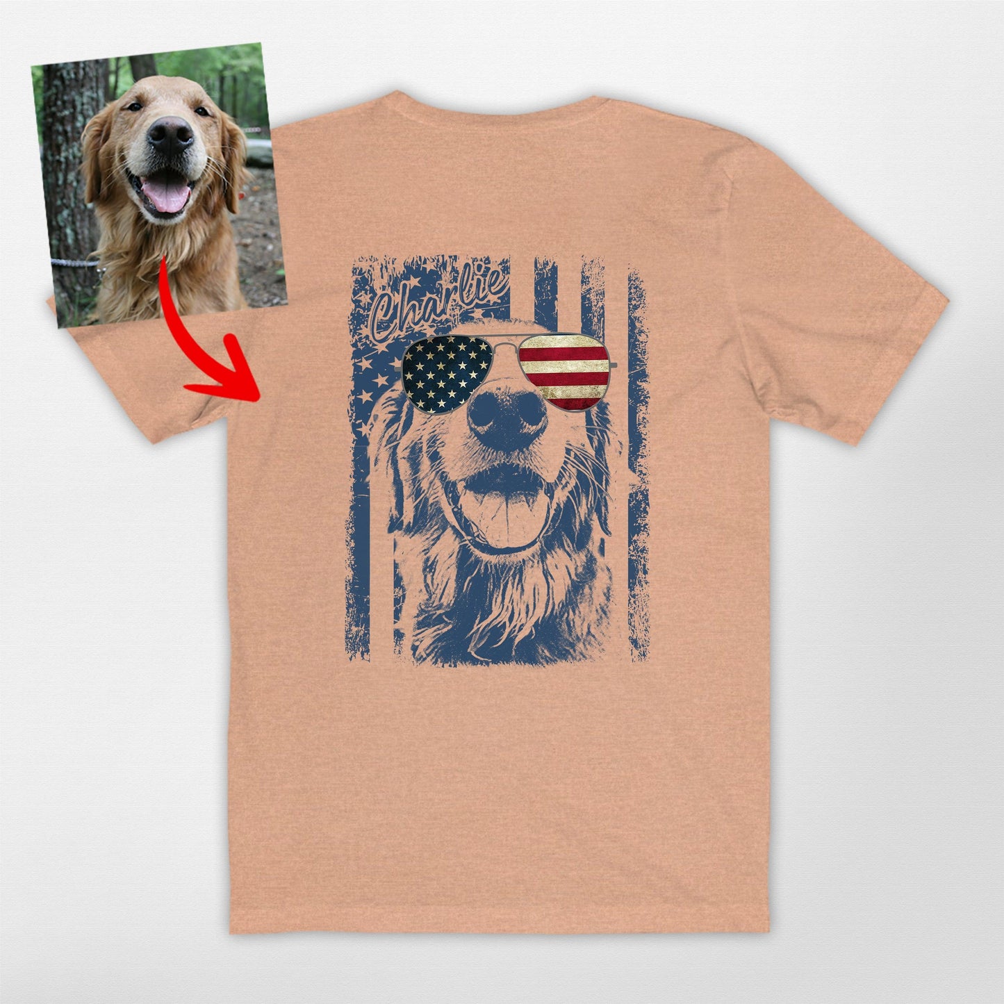 Patriotic Custom Dogface Shirt Backside, custom pet portrait gift for pet lovers (view 3)