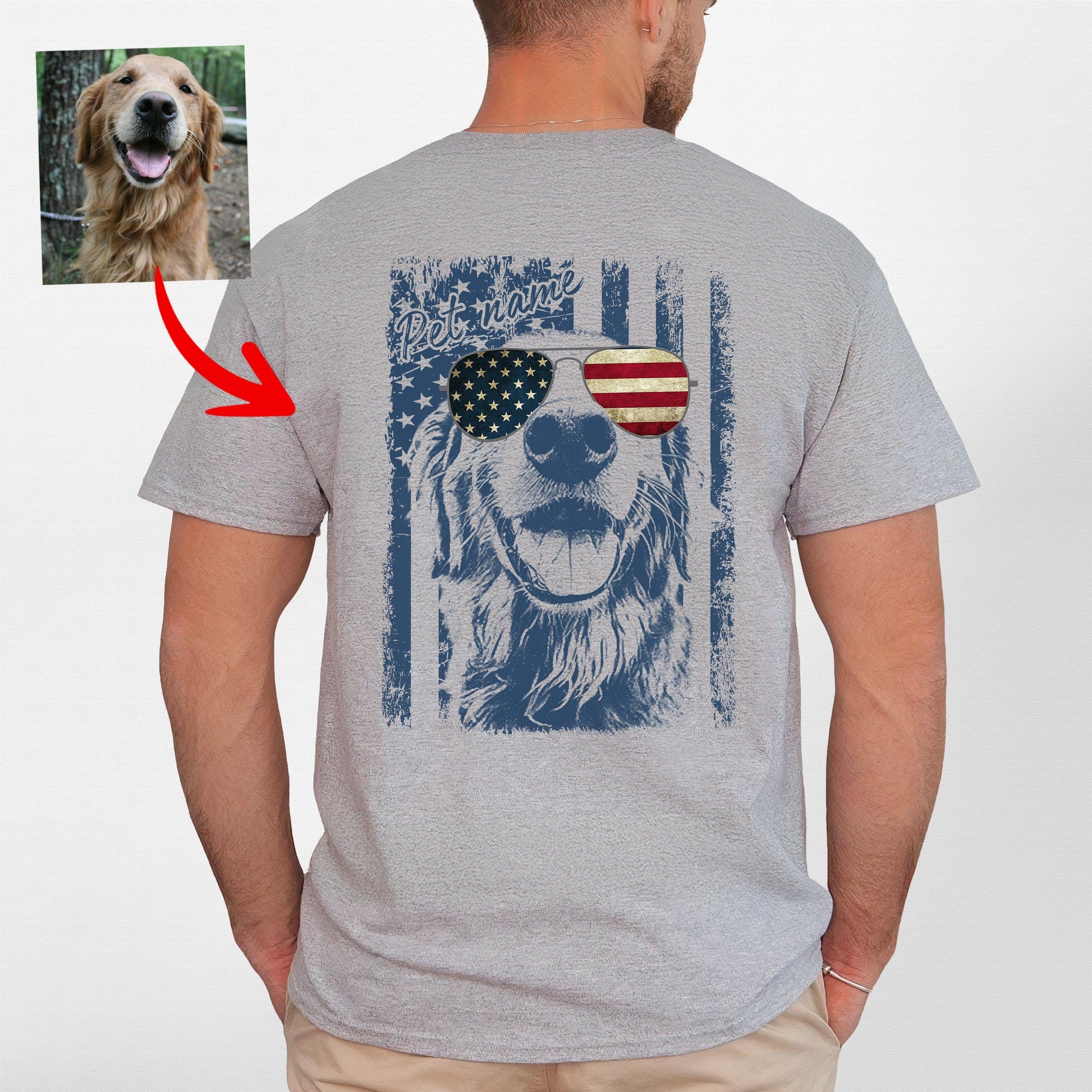 Patriotic Custom Dogface Shirt Backside, custom pet portrait gift for pet lovers (view 4)