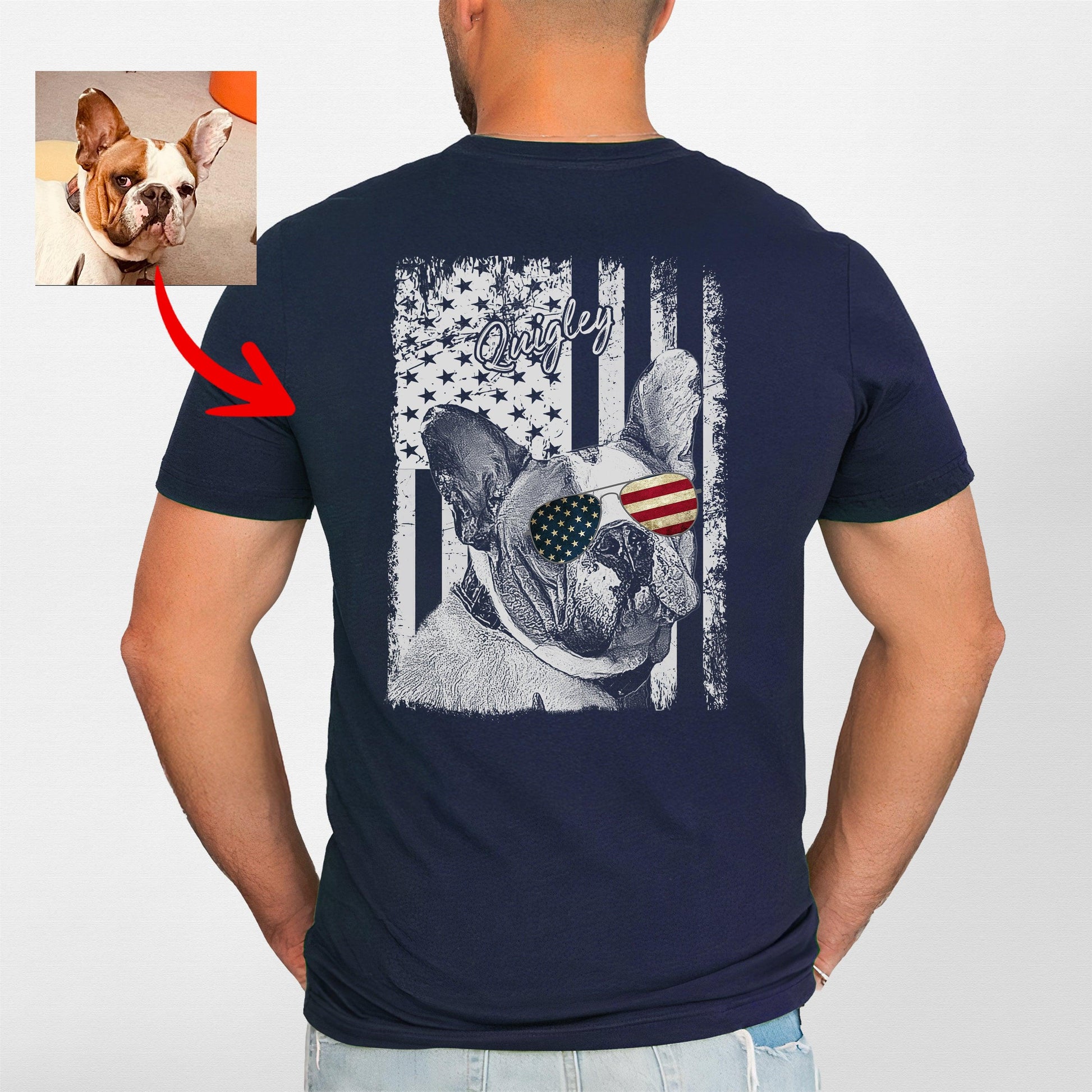 Patriotic Custom Dogface Shirt Backside, custom pet portrait gift for pet lovers (view 5)