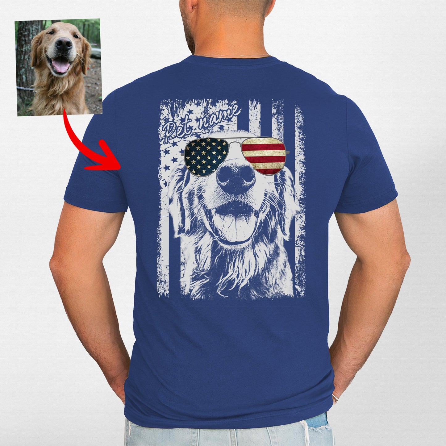 Patriotic Custom Dogface Shirt Backside, custom pet portrait gift for pet lovers (view 6)