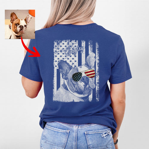 Patriotic Custom Dogface Shirt Backside, custom pet portrait gift for pet lovers
