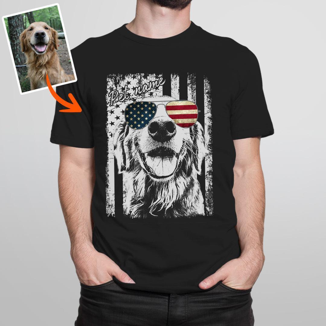 Patriotic Custom Dogface T-Shirt for Dad, custom pet portrait gift for pet lovers (view 2)