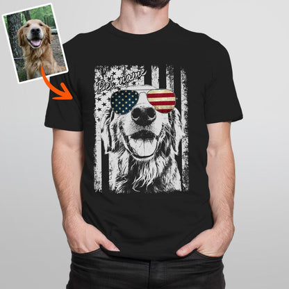 Patriotic Custom Dogface T-Shirt for Dad, custom pet portrait gift for pet lovers (view 2)