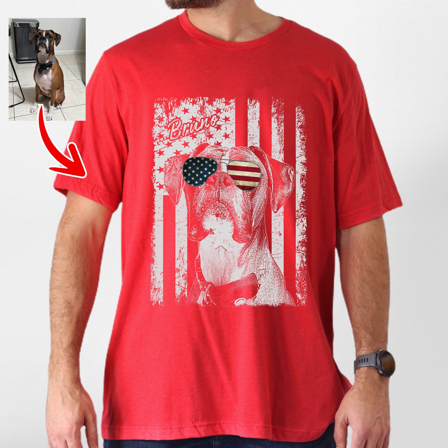 Patriotic Custom Dogface T-Shirt for Dad, custom pet portrait gift for pet lovers (view 9)