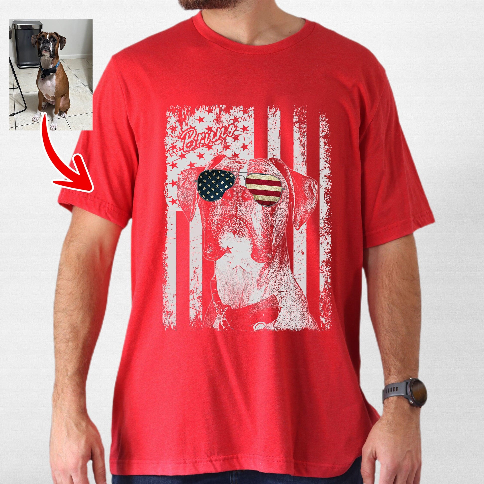 Patriotic Custom Dogface T-Shirt for Dad, custom pet portrait gift for pet lovers (view 9)