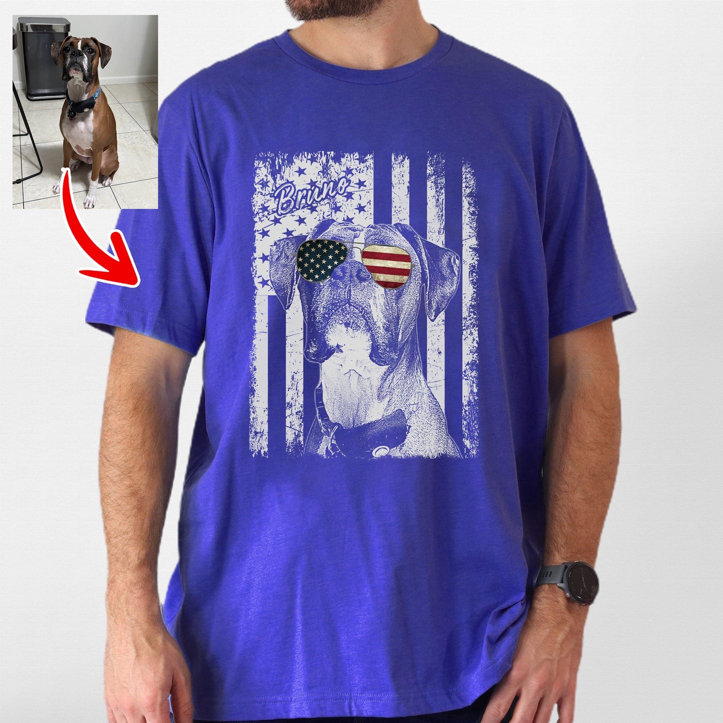 Patriotic Custom Dogface T-Shirt for Dad, custom pet portrait gift for pet lovers (view 11)