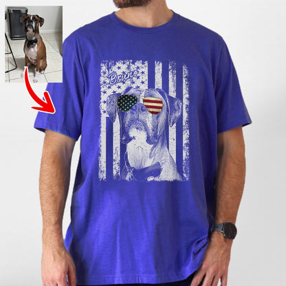 Patriotic Custom Dogface T-Shirt for Dad, custom pet portrait gift for pet lovers (view 11)