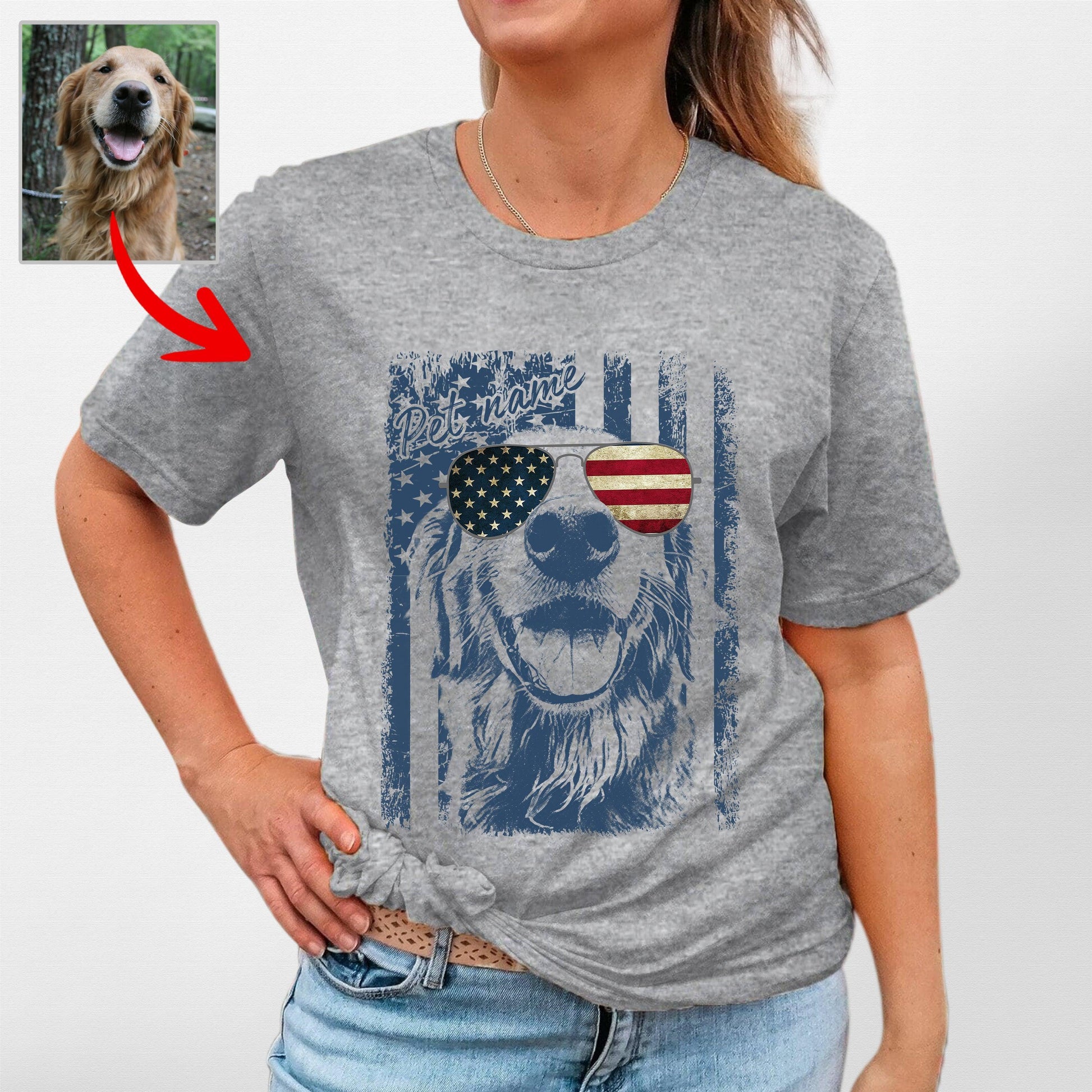 Patriotic Custom Dogface T-Shirt for Mom, custom pet portrait gift for pet lovers