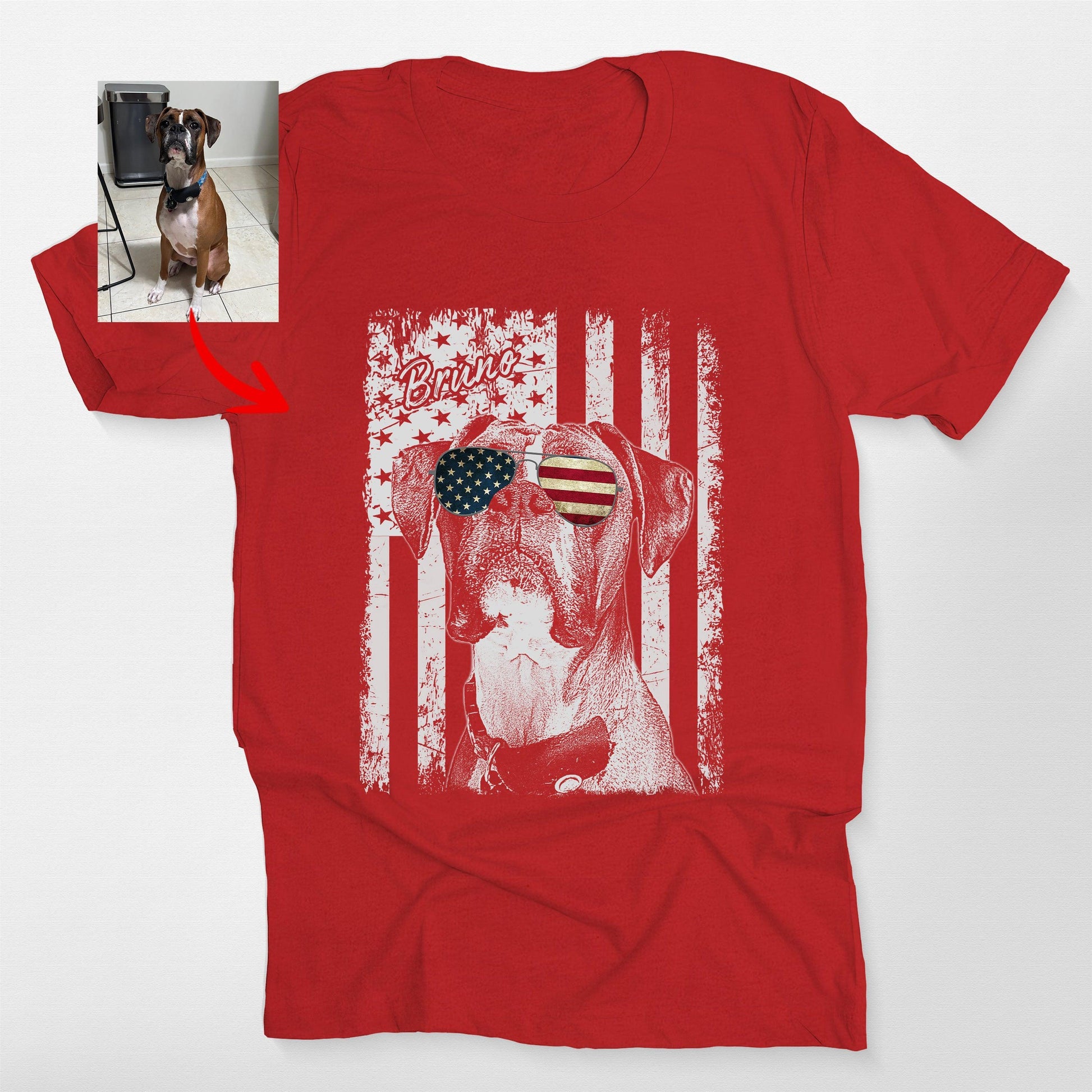 Patriotic Custom Dogface T-Shirt for Mom, custom pet portrait gift for pet lovers (view 6)