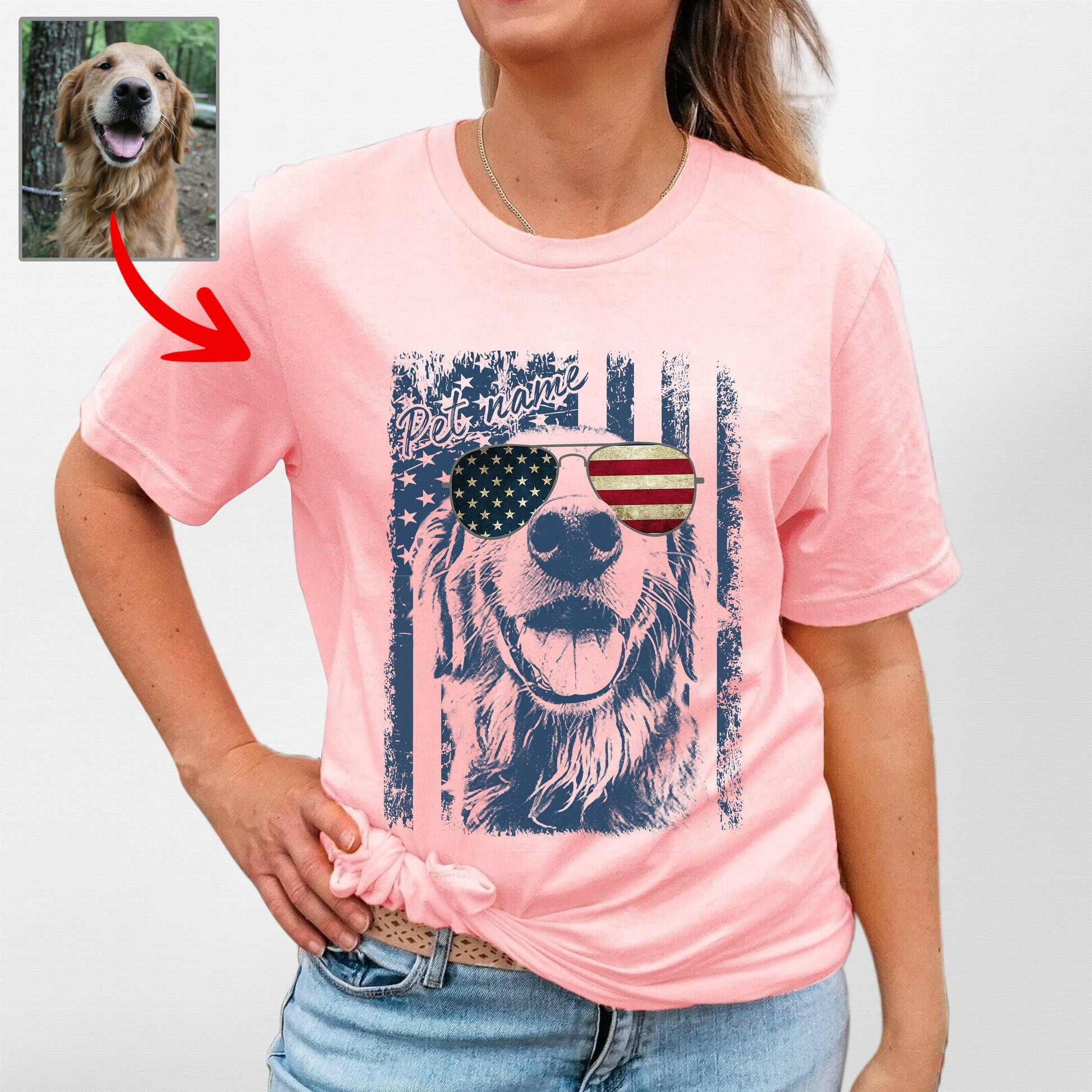 Patriotic Custom Dogface T-Shirt for Mom, custom pet portrait gift for pet lovers (view 12)