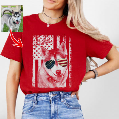 Patriotic Custom Dogface T-Shirt for Mom, custom pet portrait gift for pet lovers (view 13)