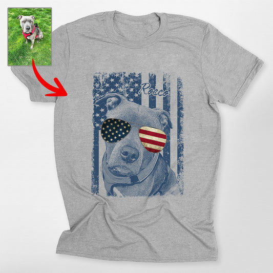 Patriotic Custom Dogface Unisex Shirt, custom pet portrait gift for pet lovers