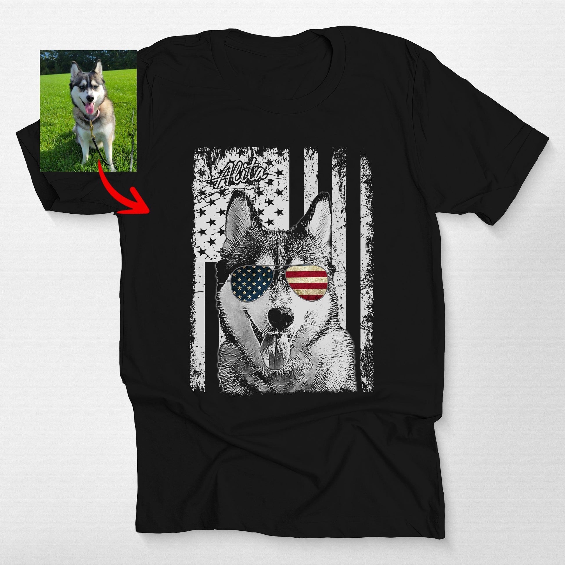 Patriotic Custom Dogface Unisex Shirt, custom pet portrait gift for pet lovers (view 2)