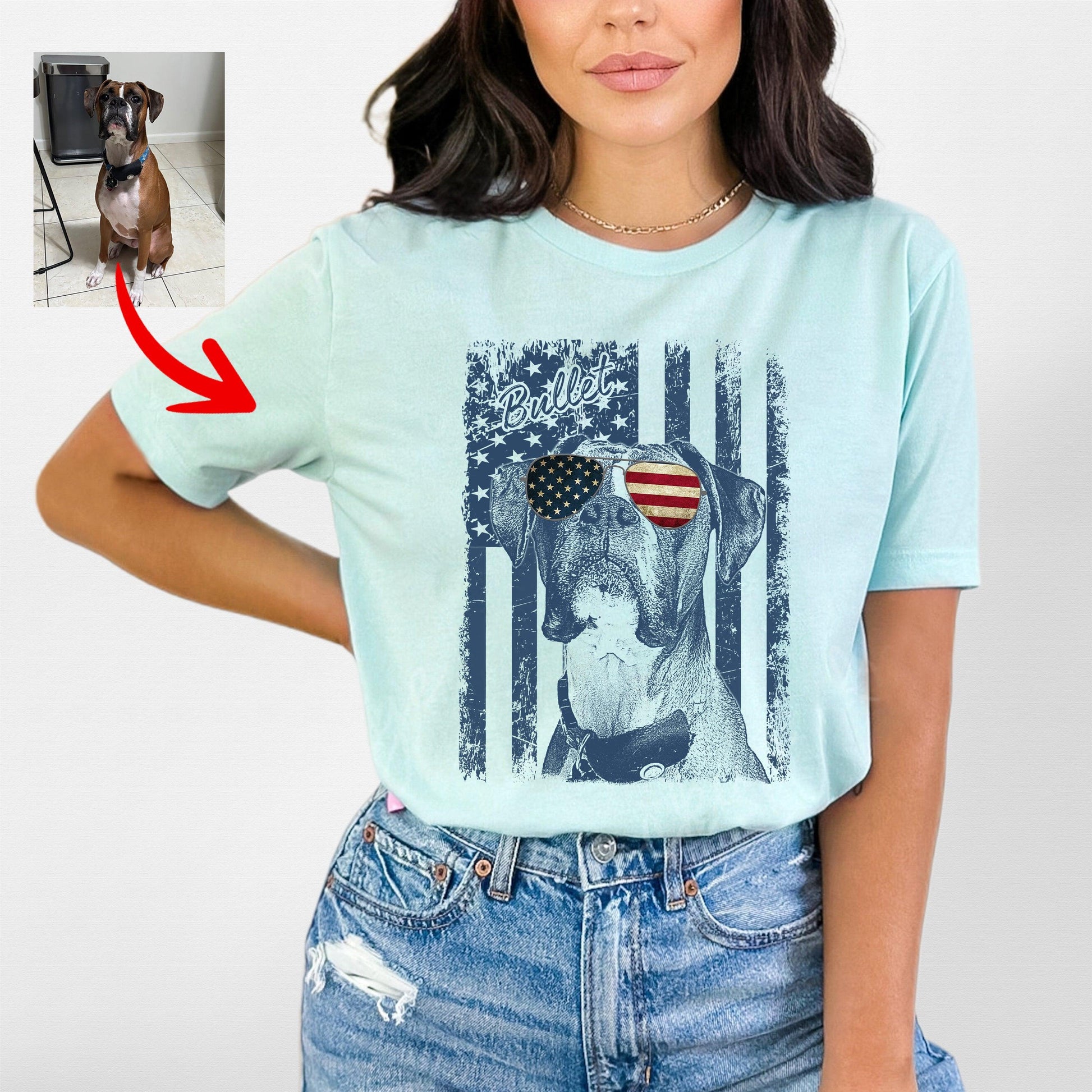 Patriotic Custom Dogface Unisex Shirt, custom pet portrait gift for pet lovers (view 8)