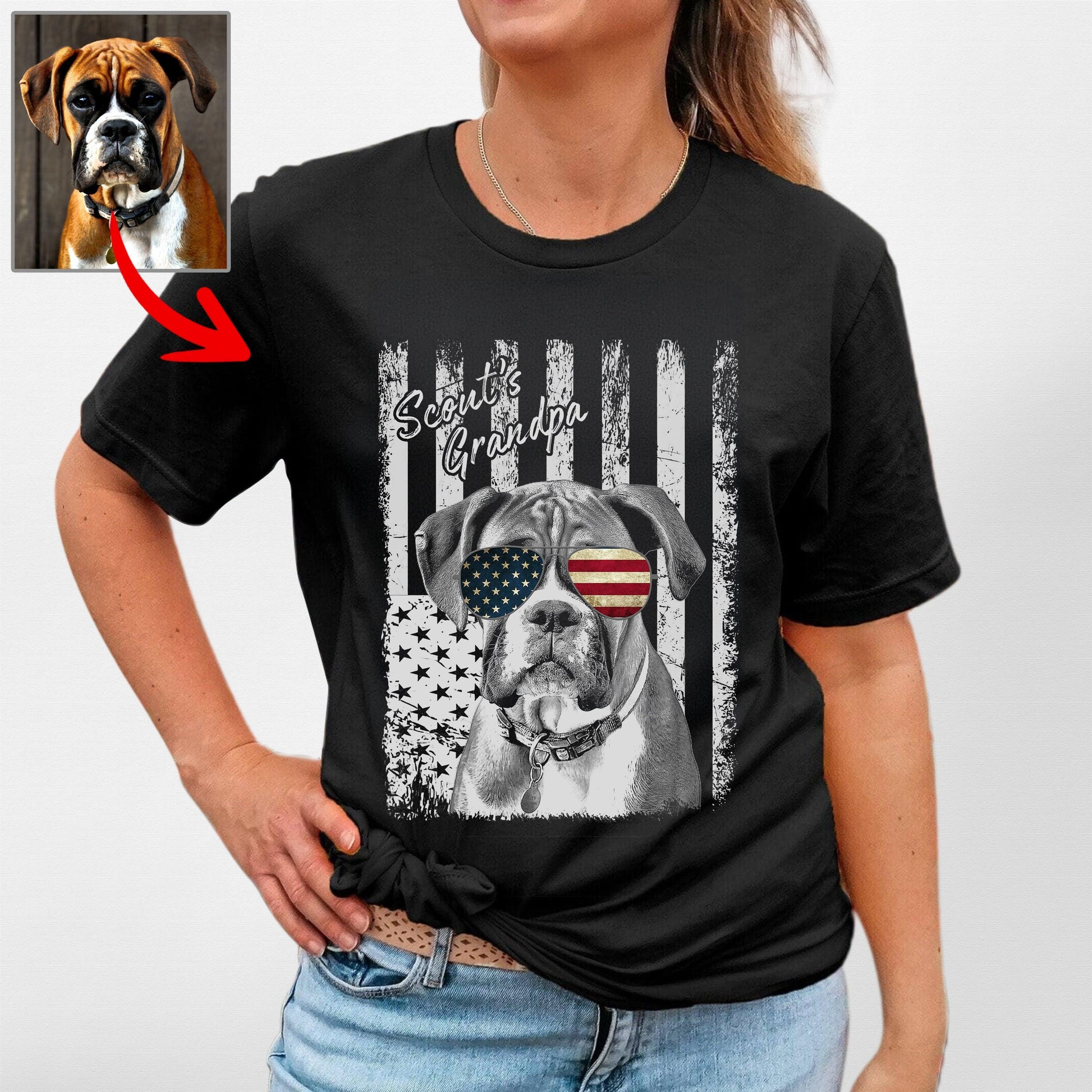 Patriotic Custom Dogface Unisex Shirt, custom pet portrait gift for pet lovers (view 9)