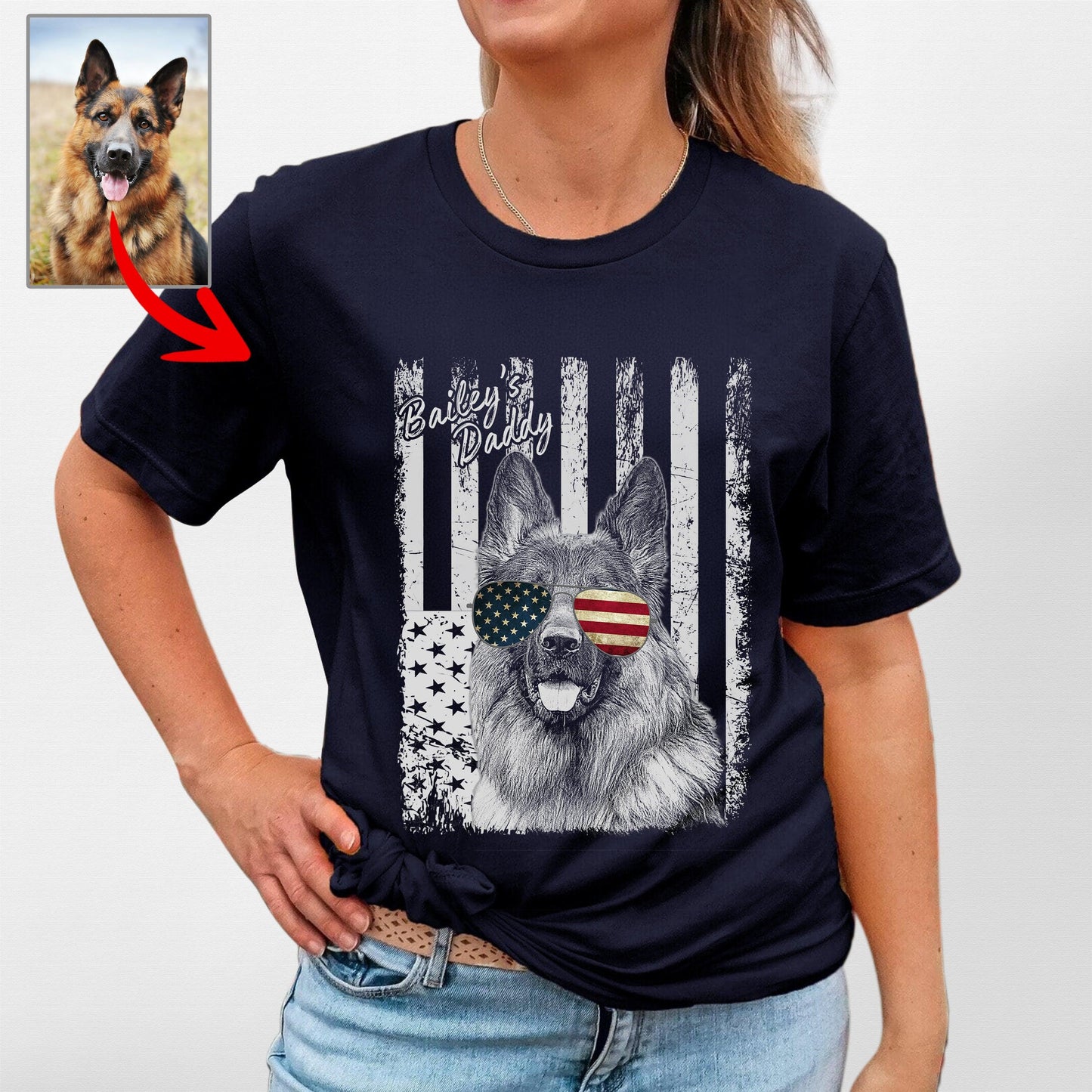 Patriotic Custom Dogface Unisex Shirt, custom pet portrait gift for pet lovers (view 11)