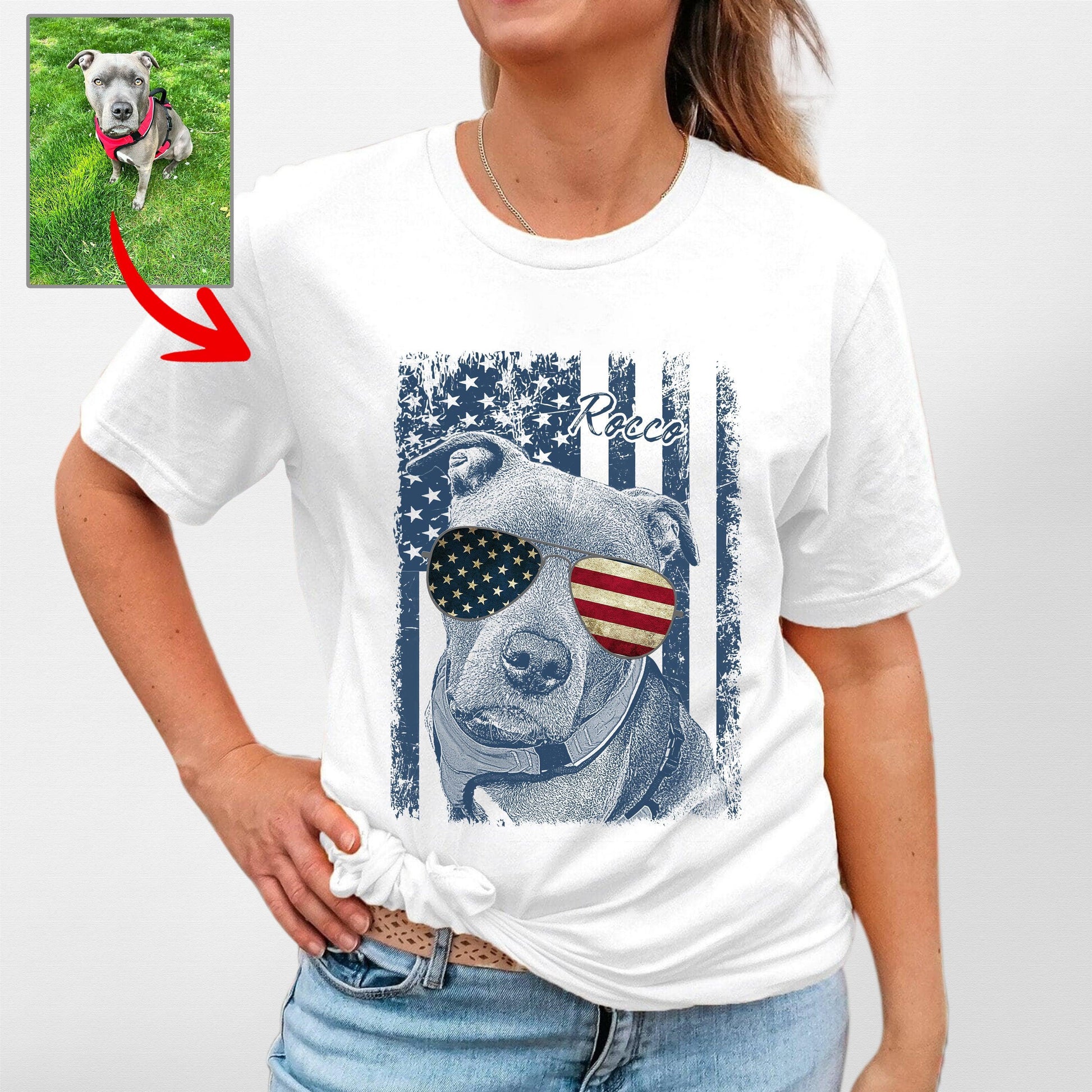 Patriotic Custom Dogface Unisex Shirt, custom pet portrait gift for pet lovers (view 14)