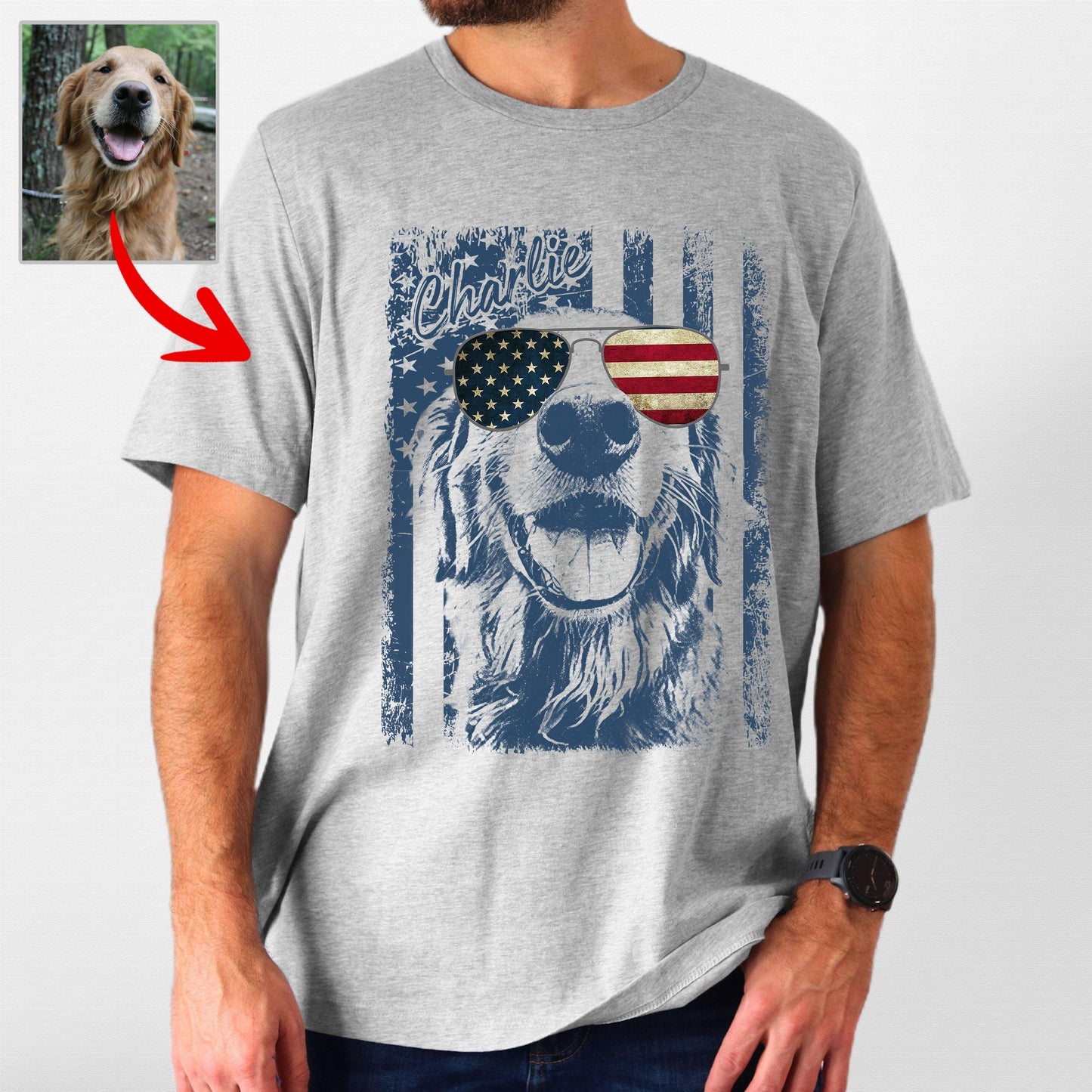 Patriotic Custom Dogface Unisex Shirt, custom pet portrait gift for pet lovers (view 15)