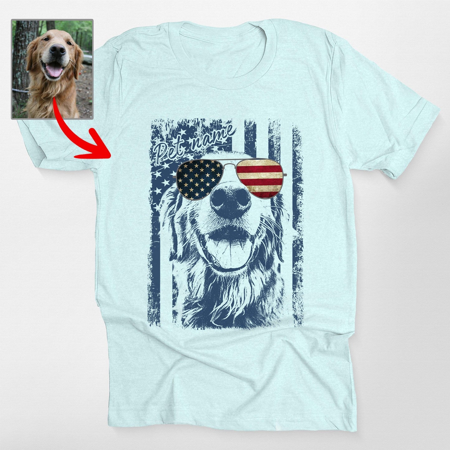 Patriotic Custom Dogface Unisex Shirt, custom pet portrait gift for pet lovers (view 3)