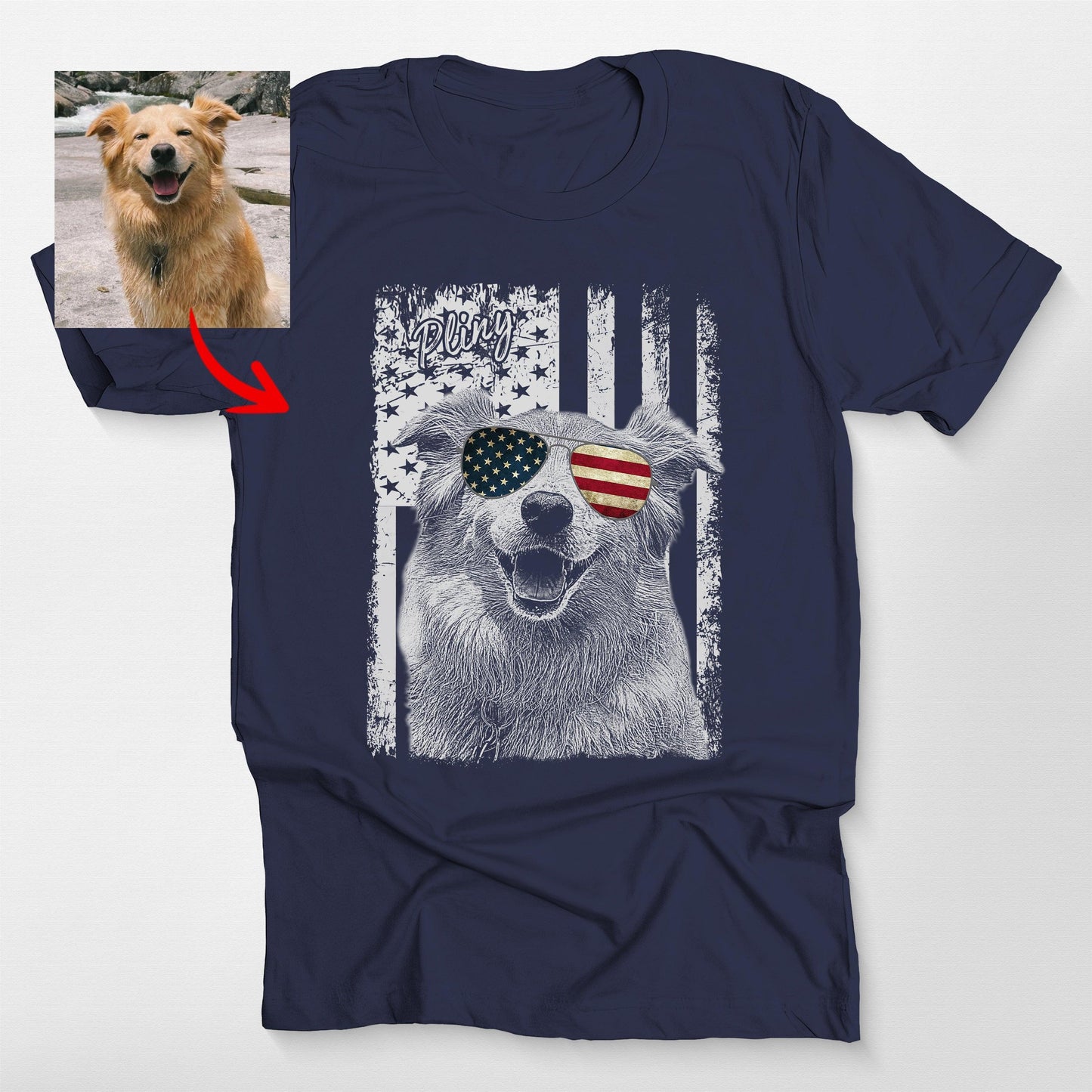 Patriotic Custom Dogface Unisex Shirt, custom pet portrait gift for pet lovers (view 6)
