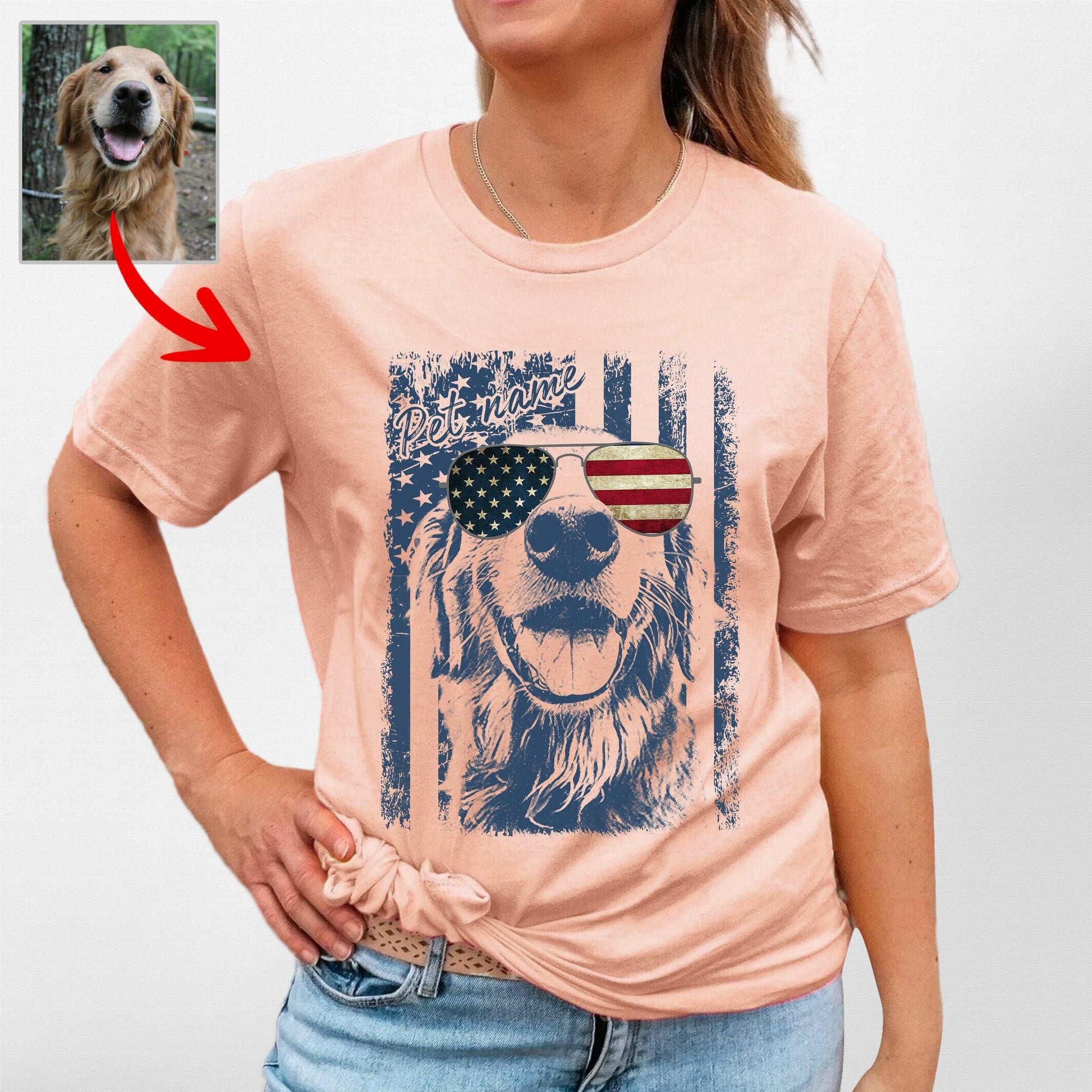 Patriotic Custom Dogface Unisex Shirt, custom pet portrait gift for pet lovers (view 17)