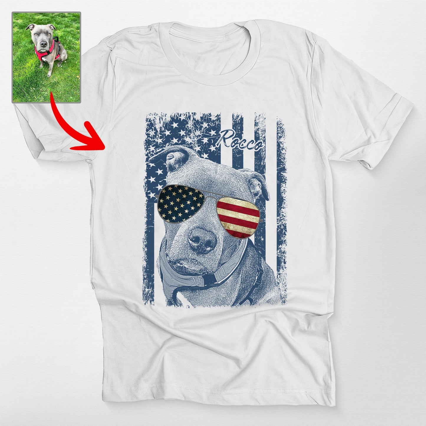 Patriotic Custom Dogface Unisex Shirt, custom pet portrait gift for pet lovers (view 7)