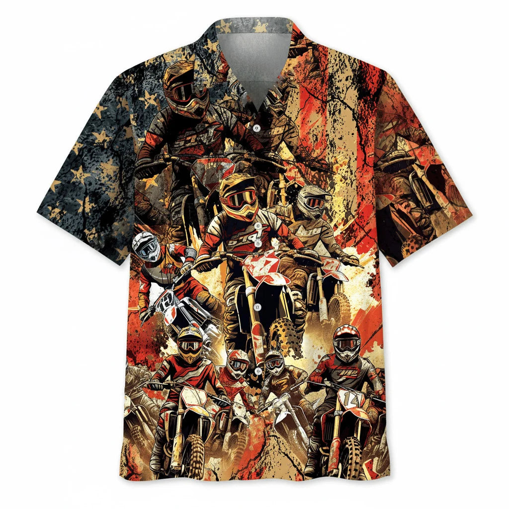 Patriotic Dirt Bike Racing Hawaiian Shirt, patriotic gift for 4th of July