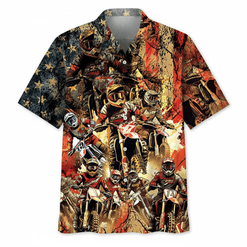Patriotic Dirt Bike Racing Hawaiian Shirt, patriotic gift for 4th of July