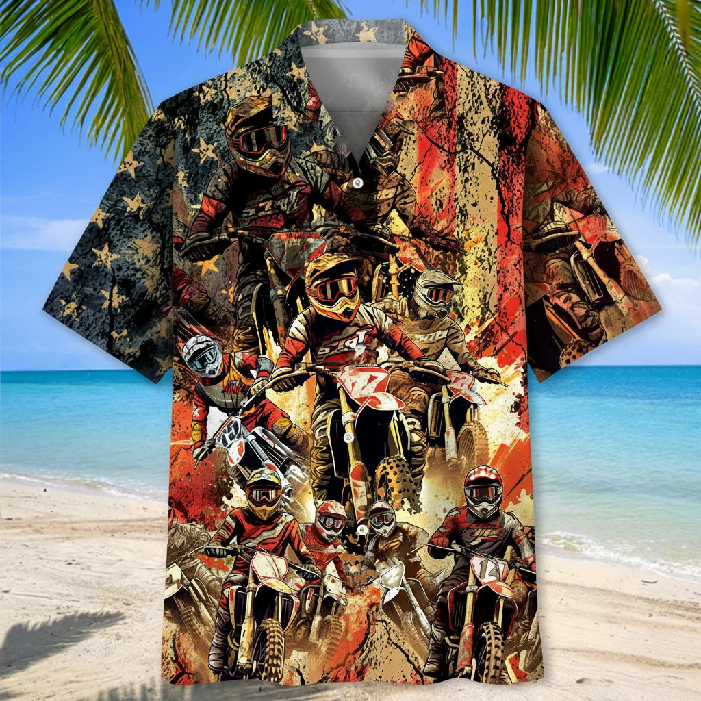 Patriotic Dirt Bike Racing Hawaiian Shirt, patriotic gift for 4th of July (view 2)