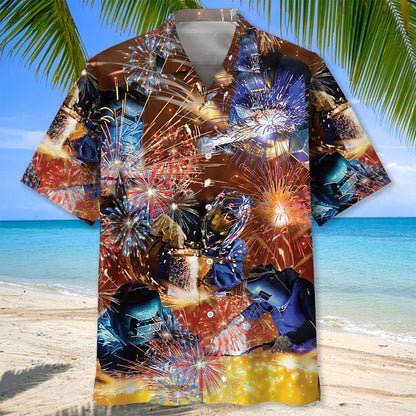 Patriotic Welder Hawaiian Shirt, patriotic gift for 4th of July