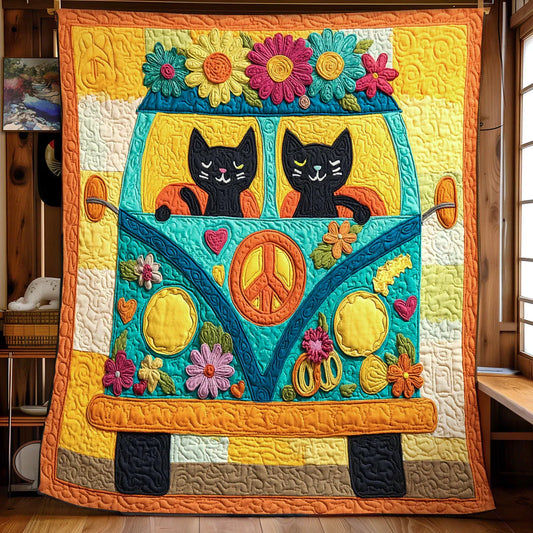 Peace Cat Bus Quilt Blanket