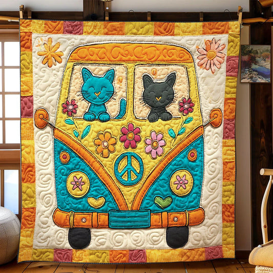 Peace Cat Quilt Blanket
