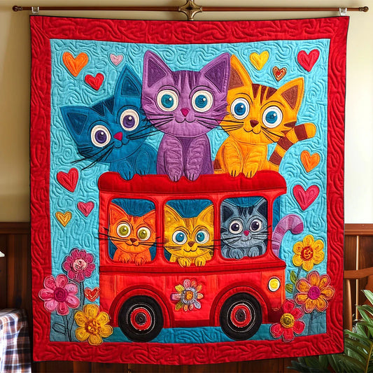 Peaceful Cat Bus Quilt Blanket