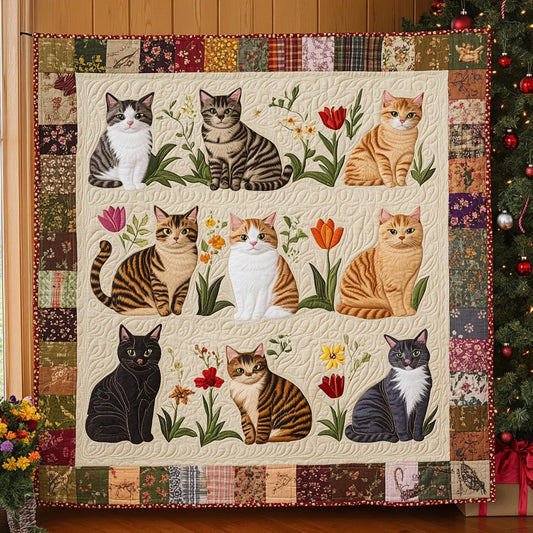 Peaceful Cat Garden Quilt Blanket