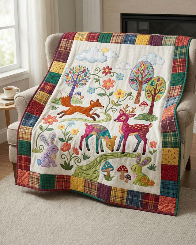Peaceful Forest Quilt Blanket - Quilted Blanket by OtterMia