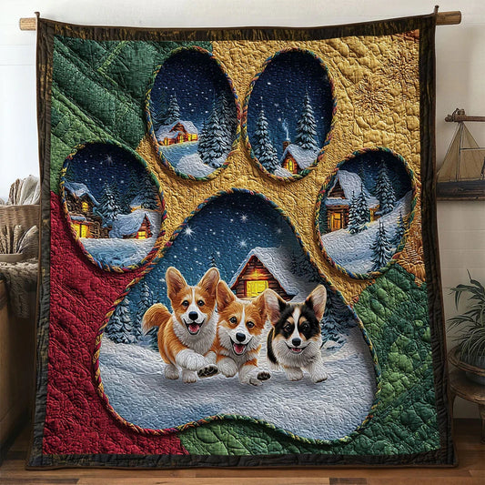 Peaceful Frost Corgi Paw Quilt Blanket