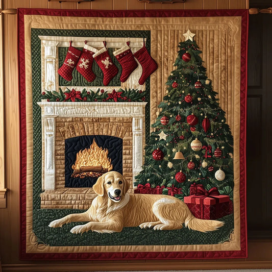 Peaceful Golden Holiday Quilt Blanket