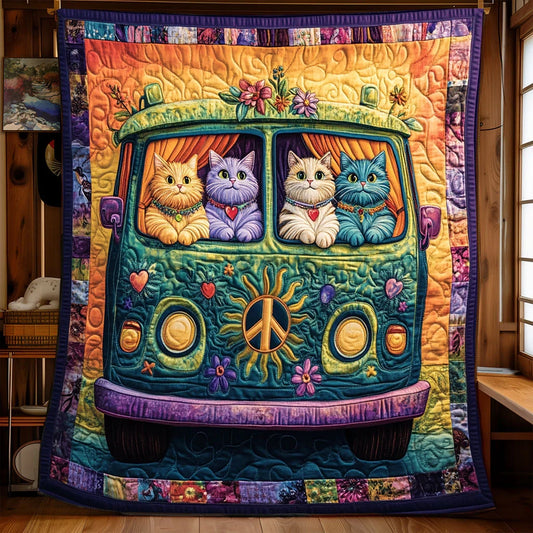 Peaceful Journey Cats Quilt Blanket
