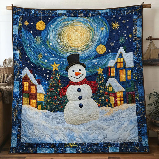 Peaceful Night Snowman Quilt Blanket