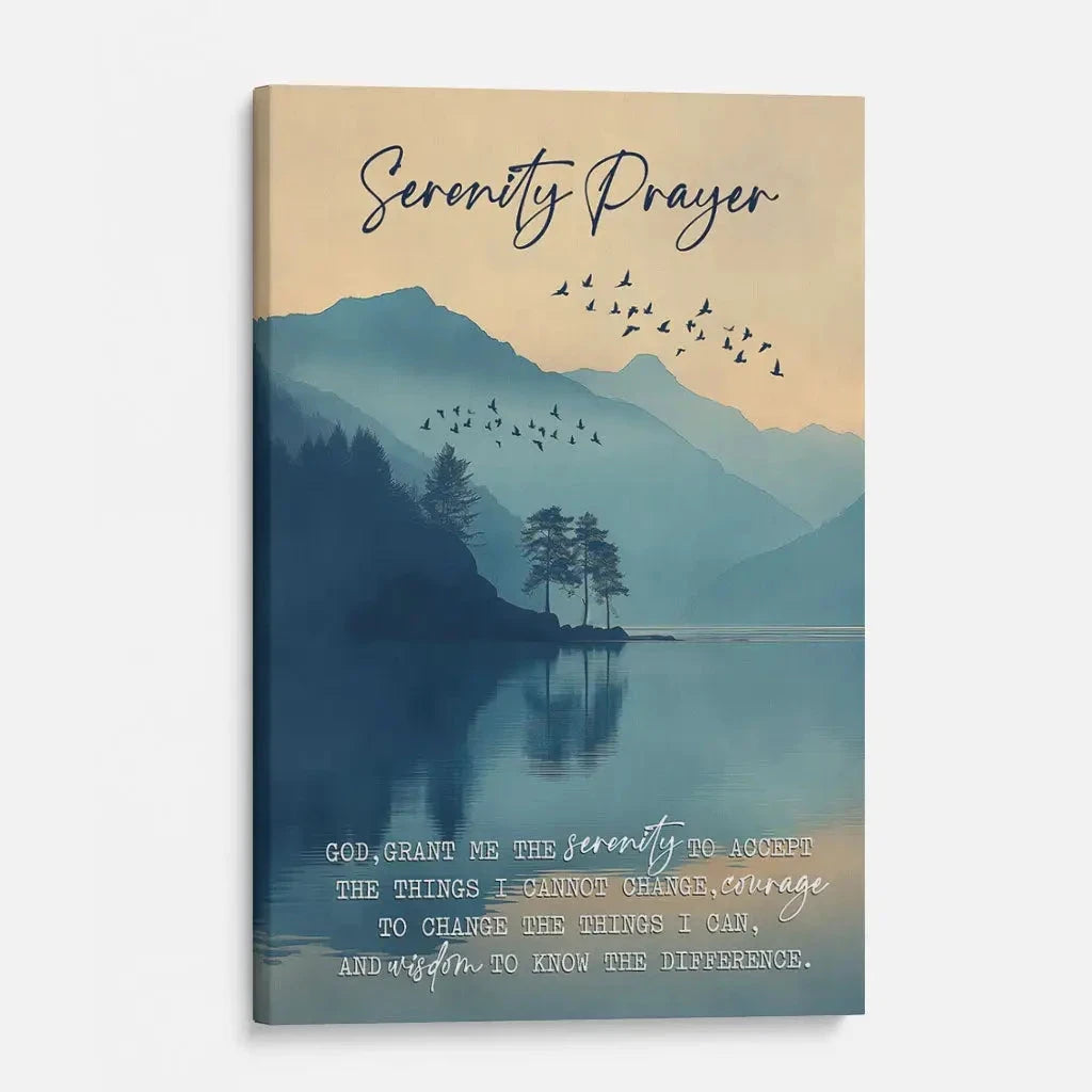 christian wall art serenity prayer canvas peaceful mountain lake decor for home (view 4)