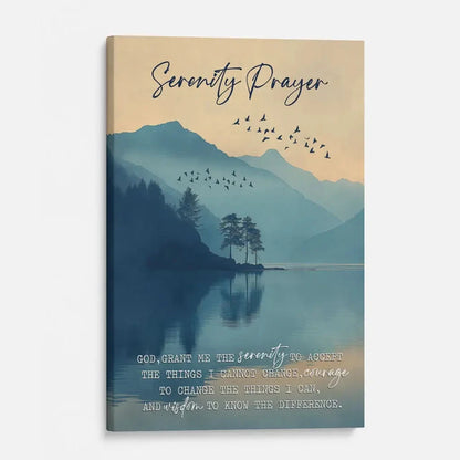 christian wall art serenity prayer canvas peaceful mountain lake decor for home (view 4)