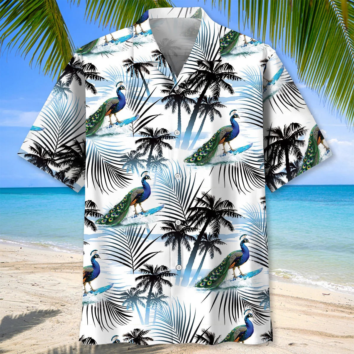 Peacock Surfing Funny Hawaiian Shirt, custom shirt gift for men
