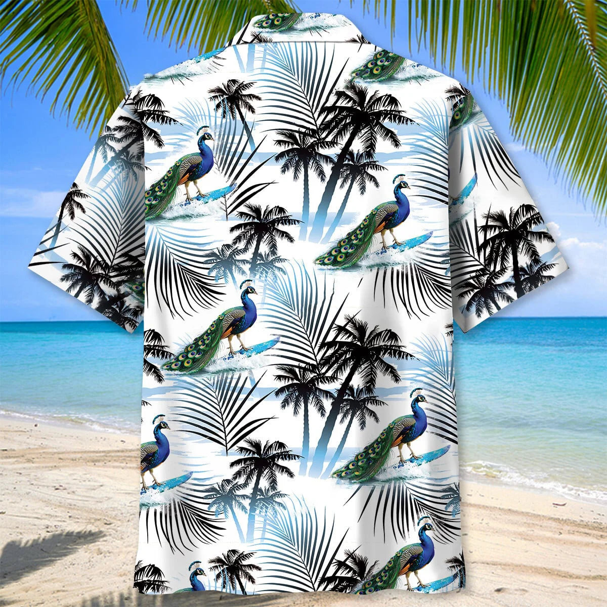 Peacock Surfing Funny Hawaiian Shirt, custom shirt gift for men (view 3)